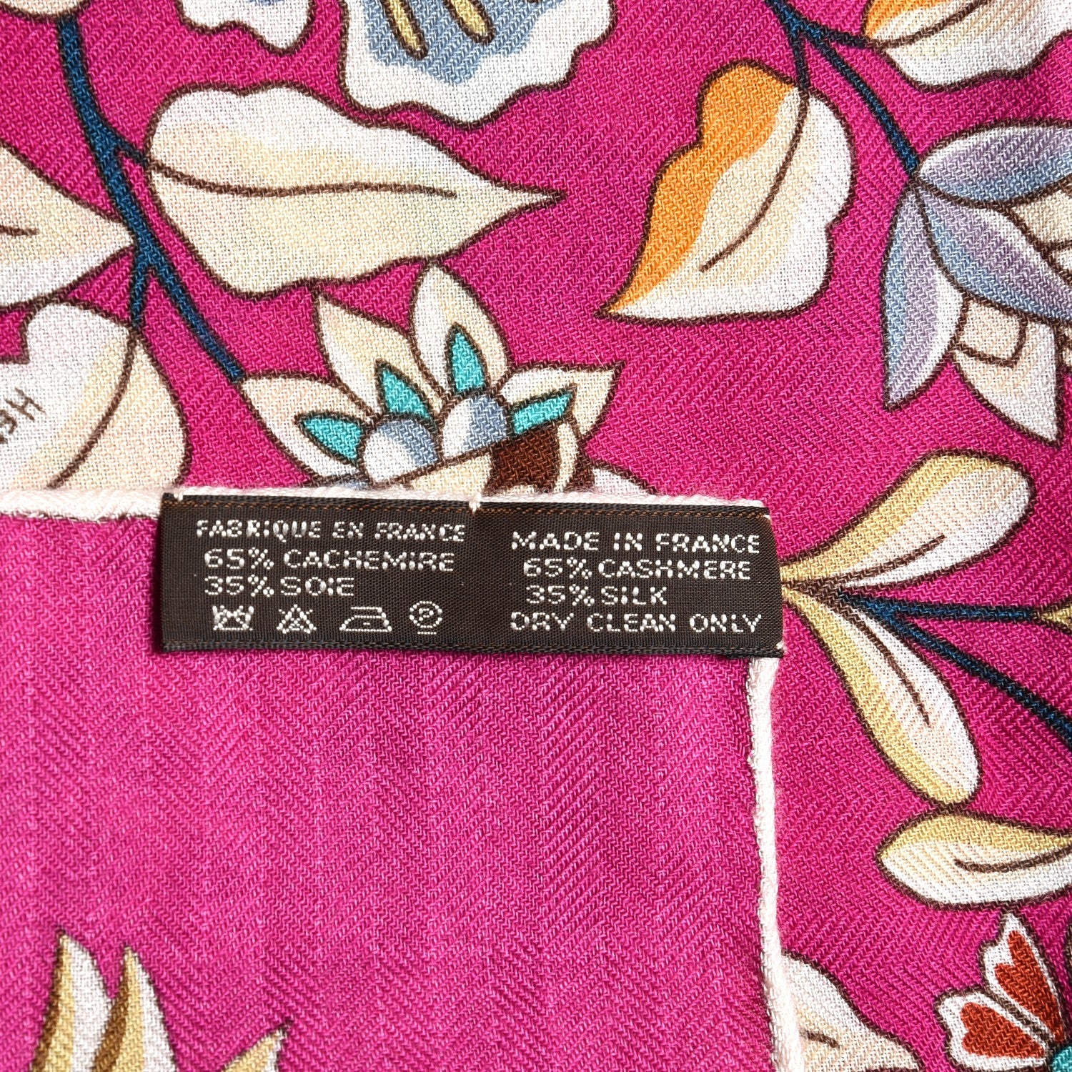 Hermes Cashmere Silk Fleurs et Papillons de Tissus Scarf 140 Fuchsia 6 of 6