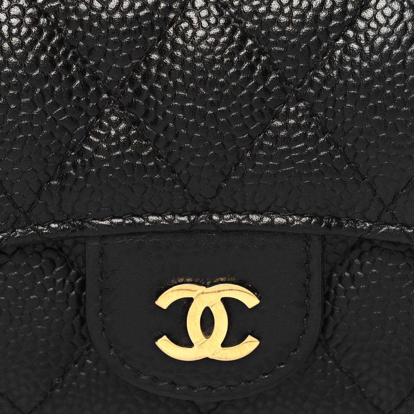 Caviar Quilted Flap Card Holder Wallet Black