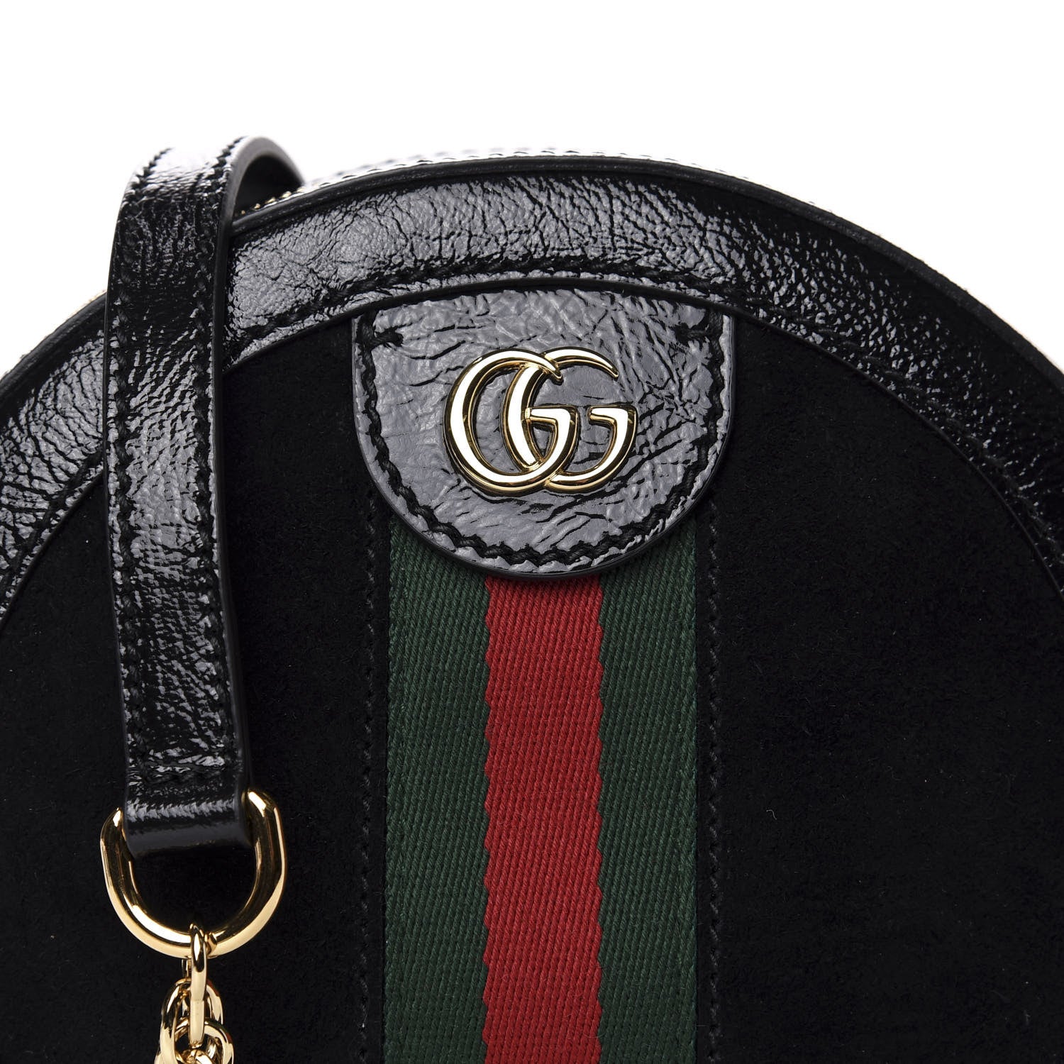 Gucci Suede Patent Web Mini Ophidia Round Shoulder Bag Black 10 of 10