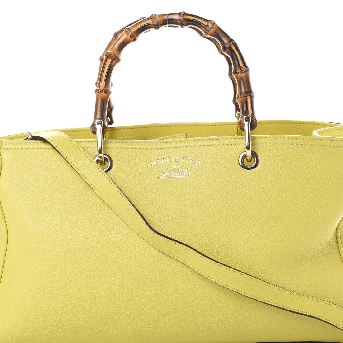 Pebbled Calfskin Medium Bamboo Shopper Tote Citrus