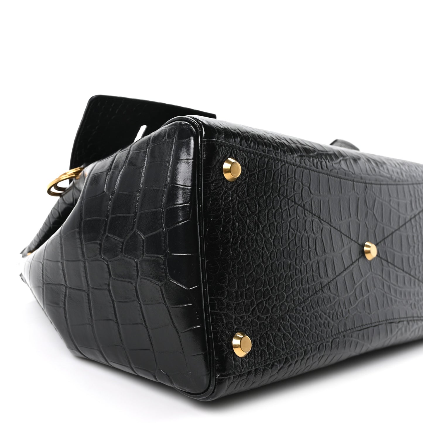 Crocodile Embossed Calfskin Medium Bel Air Carry All Bag Black
