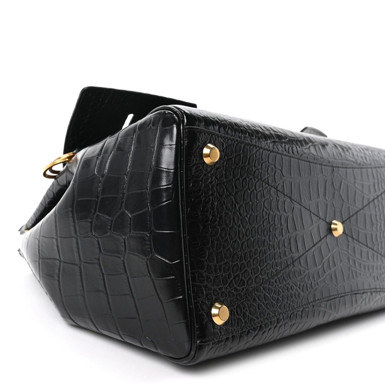 Balenciaga Crocodile Embossed Calfskin Medium Bel Air Carry All Bag Black 8 of 9
