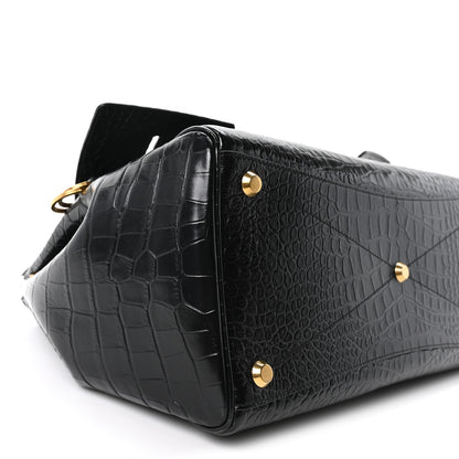 Balenciaga Crocodile Embossed Calfskin Medium Bel Air Carry All Bag Black 8 of 9