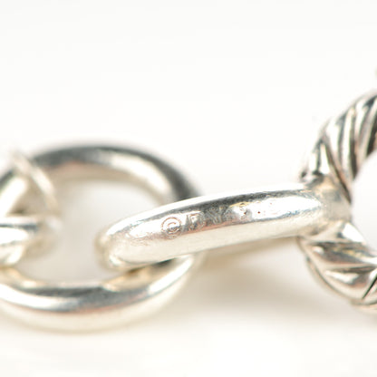David Yurman Sterling Silver Diamond 22mm Quatrefoil Charm Oval Link Bracelet 5 of 5