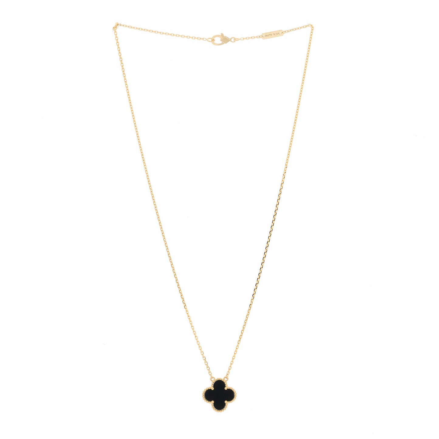 18K Yellow Gold Black Onyx Vintage Alhambra Pendant Necklace