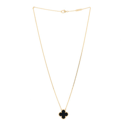 Van Cleef & Arpels 18K Yellow Gold Black Onyx Vintage Alhambra Pendant Necklace 4 of 7
