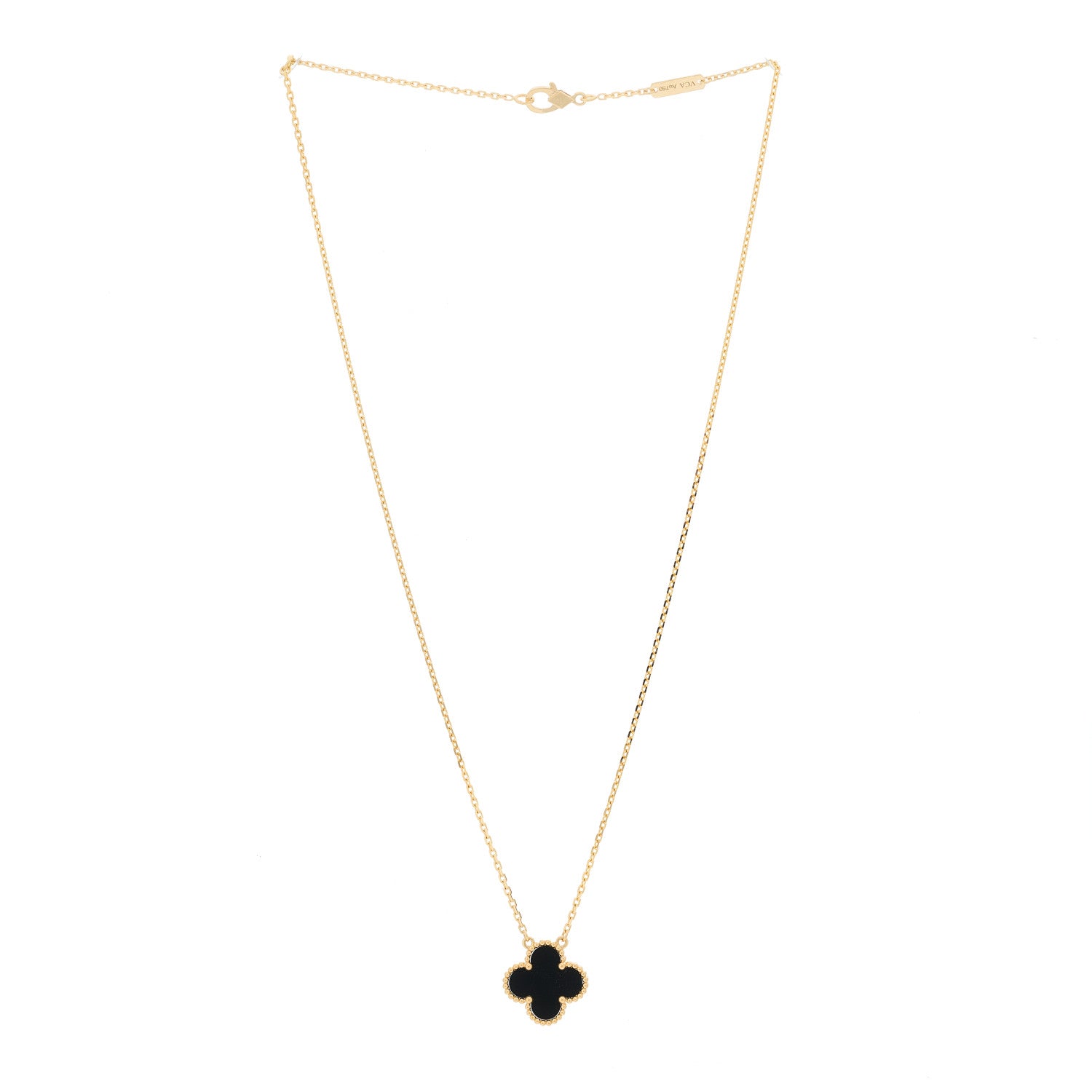 Van Cleef & Arpels 18K Yellow Gold Black Onyx Vintage Alhambra Pendant Necklace 4 of 7