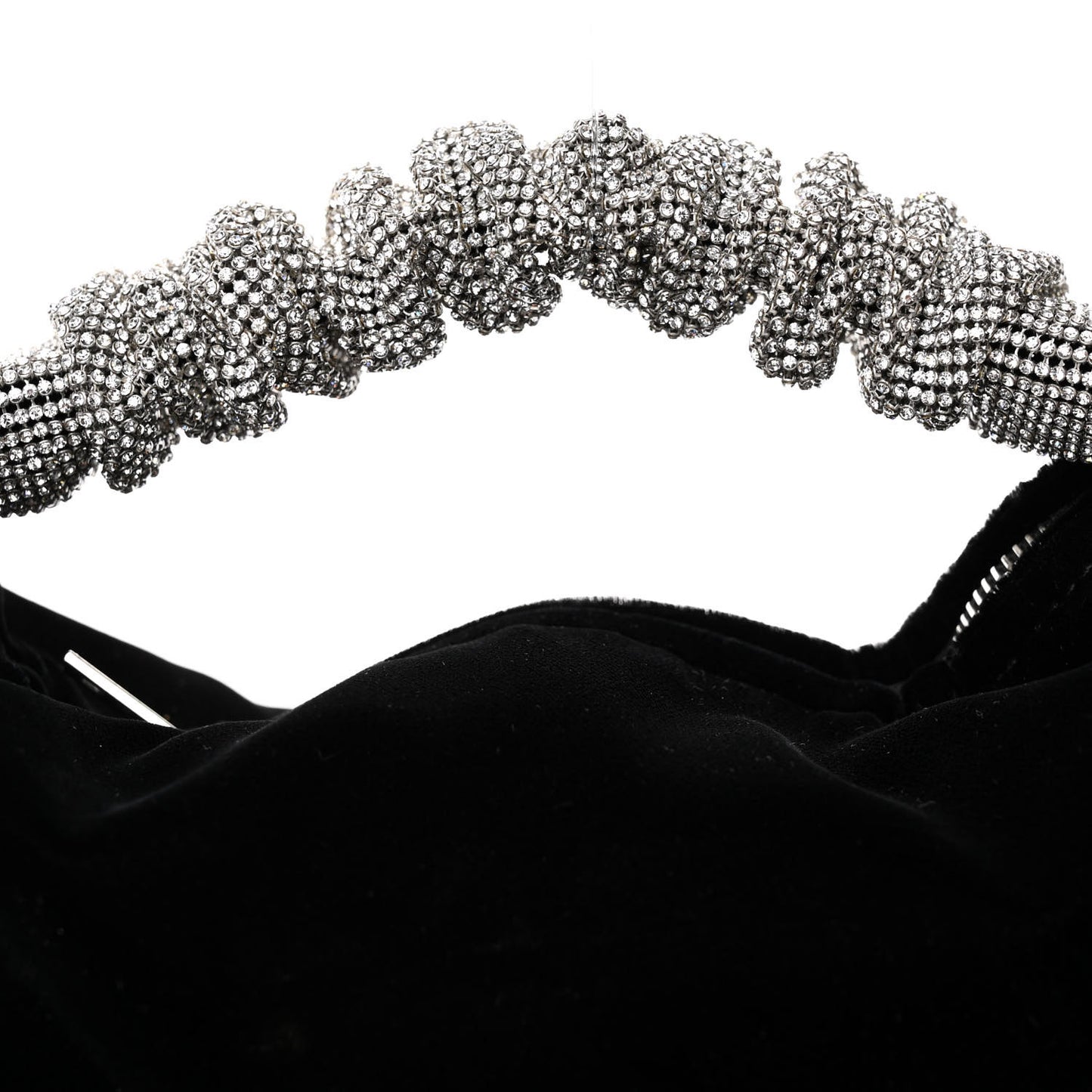 Velvet Crystal Rhinestone Mini Scrunchie Bag Black Silver