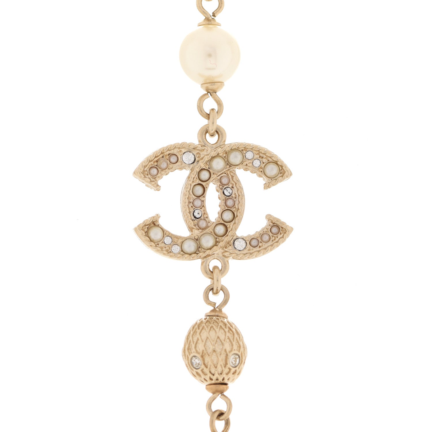Chanel Pearl Crystal CC Long Necklace Gold 4 of 7