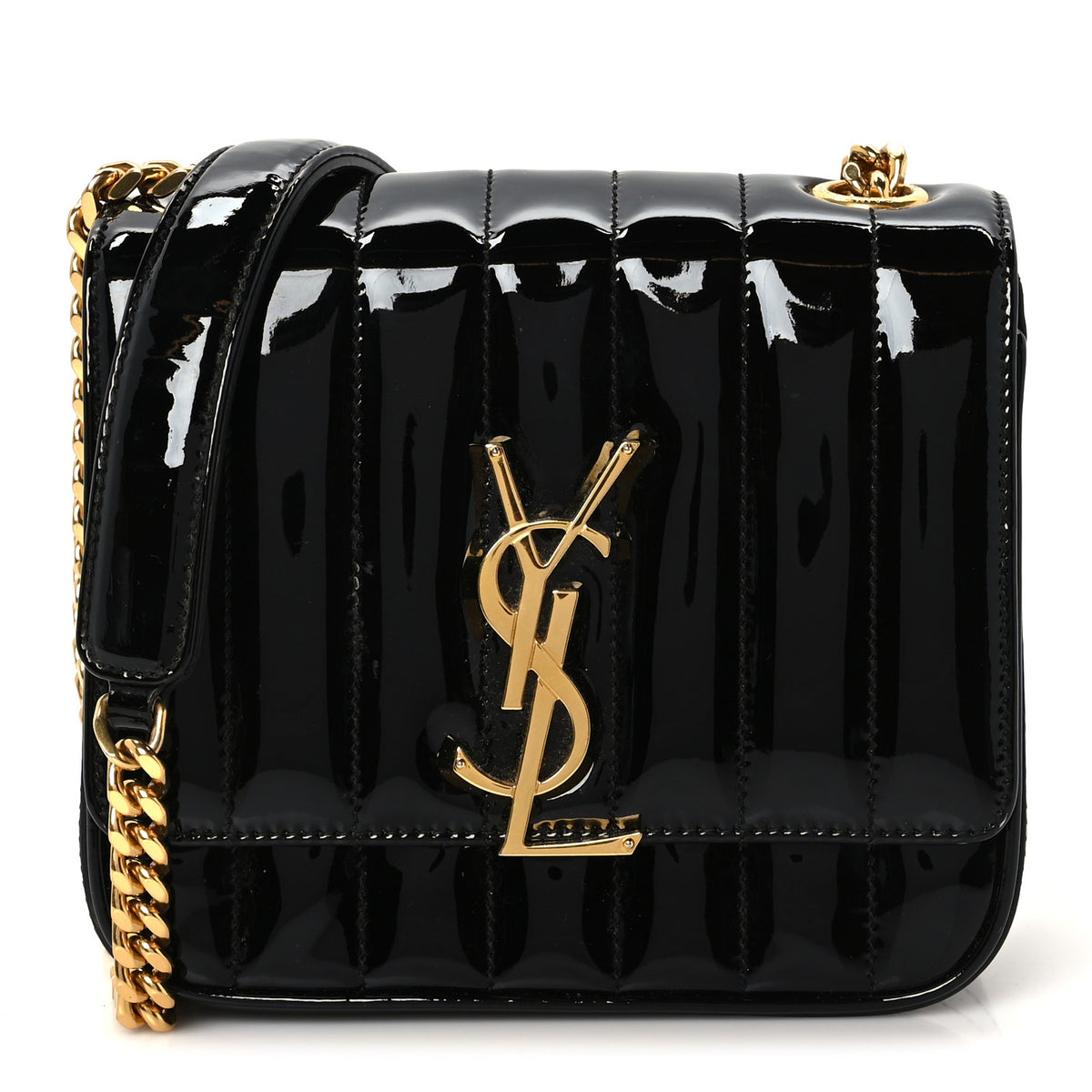 Saint Laurent Patent Calfskin Matelasse Monogram Small Vicky Chain Bag Black 1 of 11