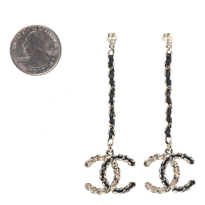 Chanel Lambskin Enamel Metal Chain French New Wave CC Drop Earrings Black Gold 2 of 3
