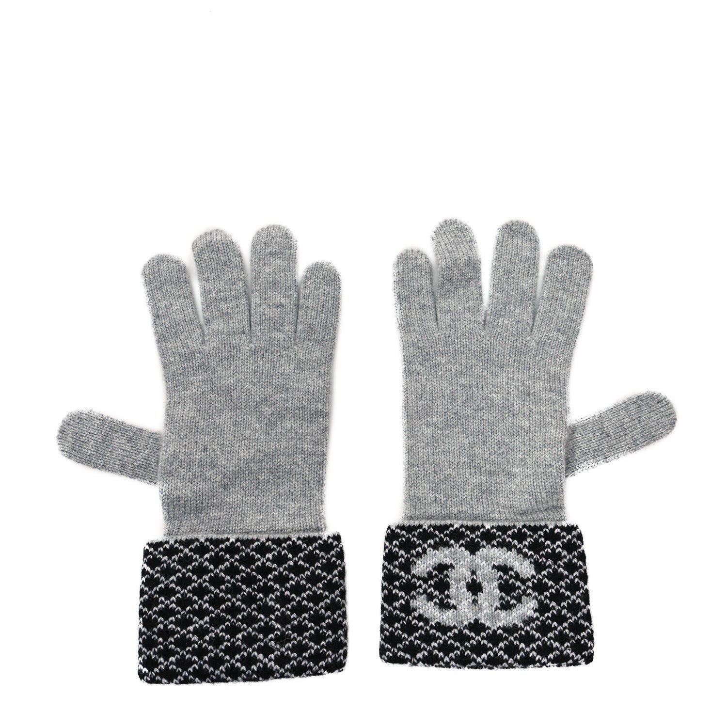 Chanel Cashmere Blend CC Beanie Hat With Gloves Set Black Grey 5 of 9