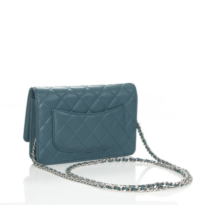 Chanel Lambskin Quilted Wallet On Chain WOC Blue 3 of 8