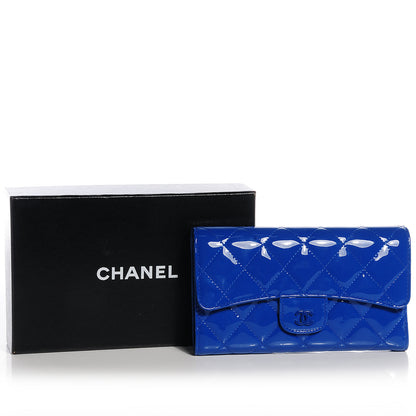 Chanel Patent Quilted Large Flap Wallet Dark Blue 5 of 10