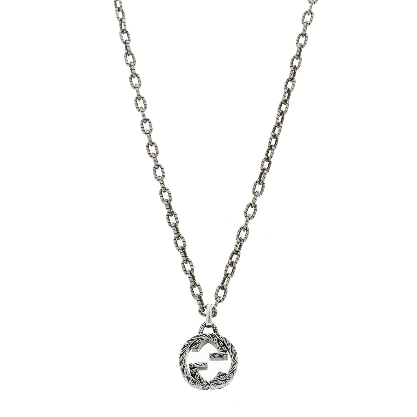 Sterling Silver Small Textured Interlocking G Pendant Necklace