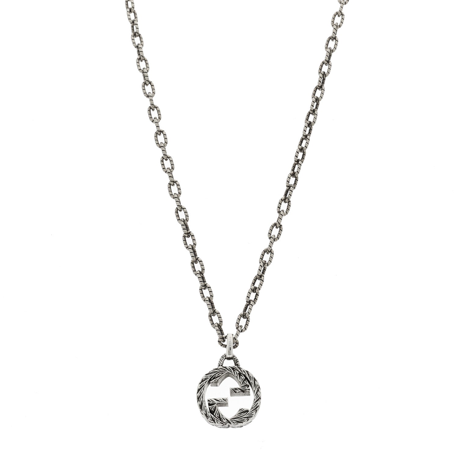 Gucci Sterling Silver Small Textured Interlocking G Pendant Necklace 1 of 9
