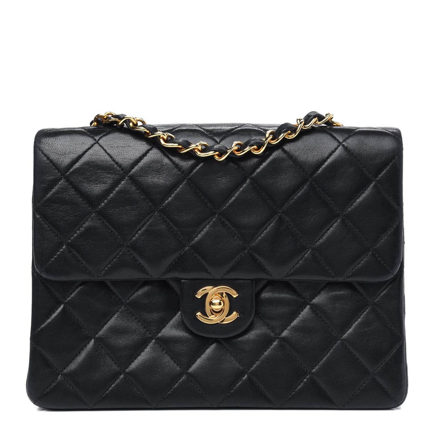 Lambskin Quilted Small Single Flap Black
