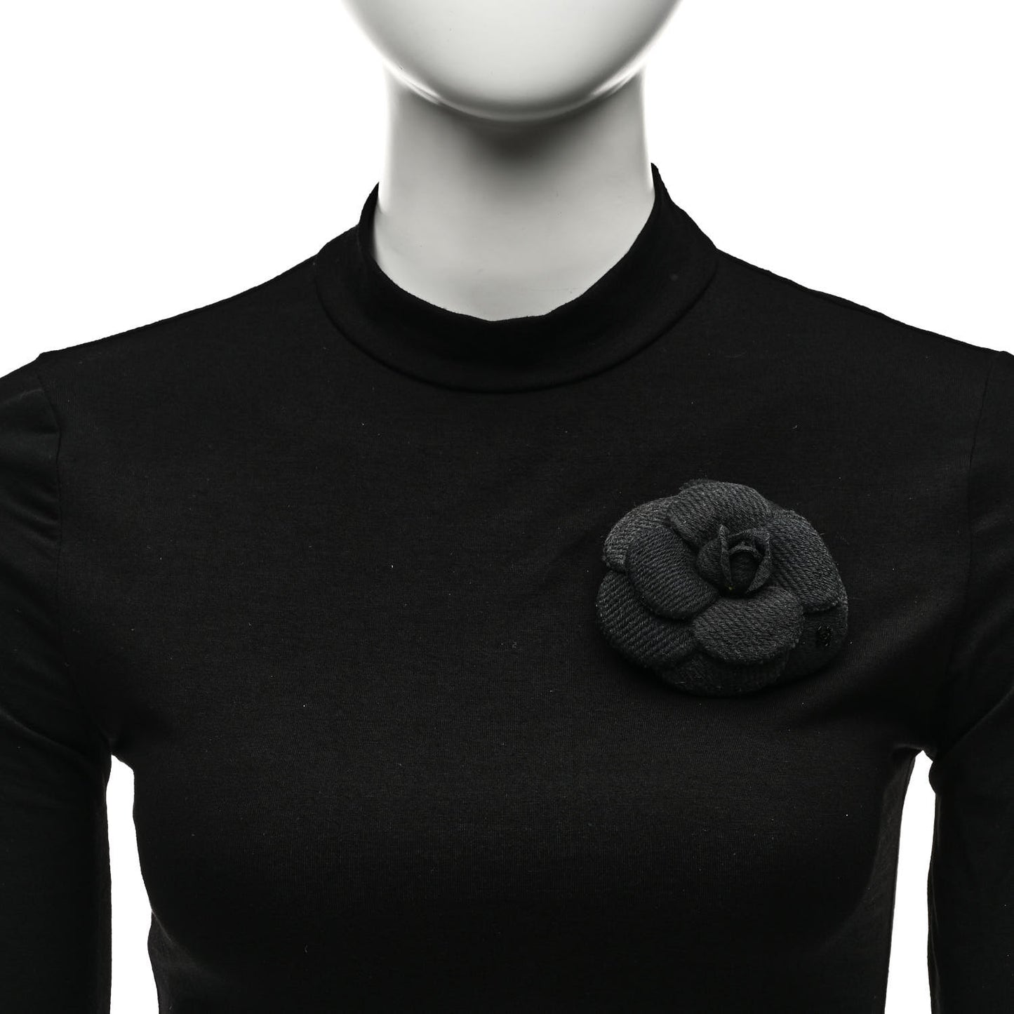 Fabric Camellia Brooch Navy Blue Black