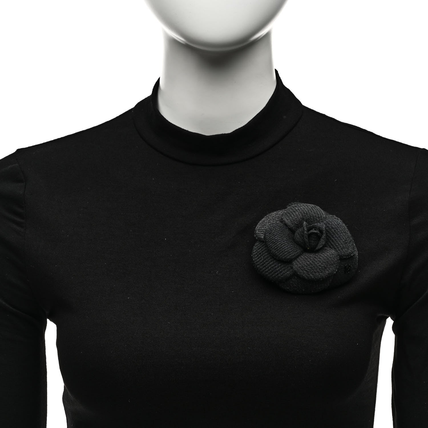 Chanel Fabric Camellia Brooch Navy Blue Black 2 of 4
