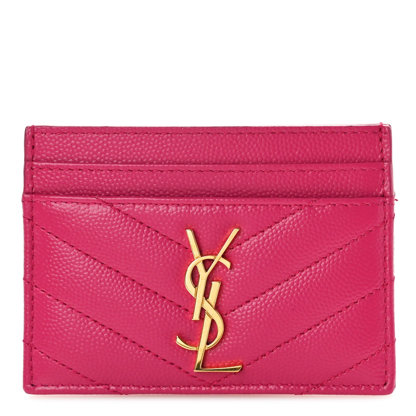 Grain De Poudre Matelasse Chevron Monogram Credit Card Case Fresh Fuxia