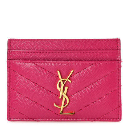 Saint Laurent Grain De Poudre Matelasse Chevron Monogram Credit Card Case Fresh Fuxia 1 of 8