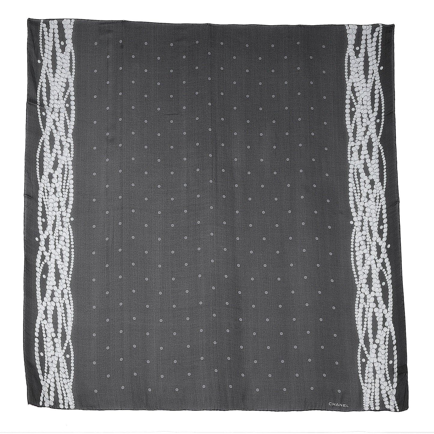 Silk Polka Dot Pearls Scarf Black White