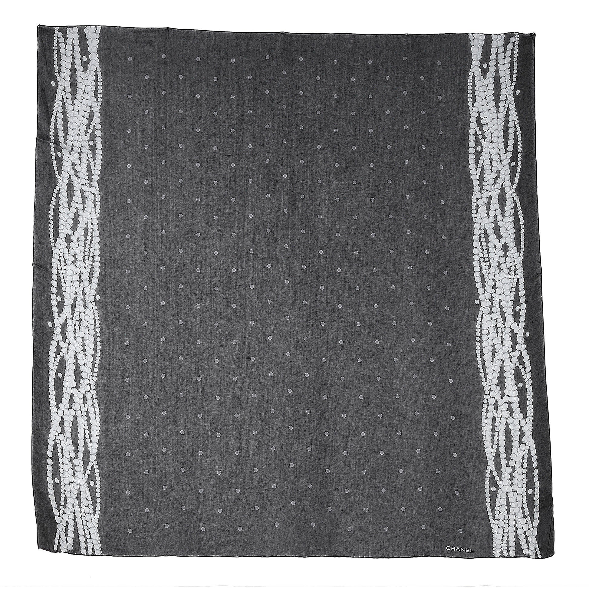 Chanel Silk Polka Dot Pearls Scarf Black White 2 of 5