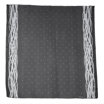 Chanel Silk Polka Dot Pearls Scarf Black White 2 of 5