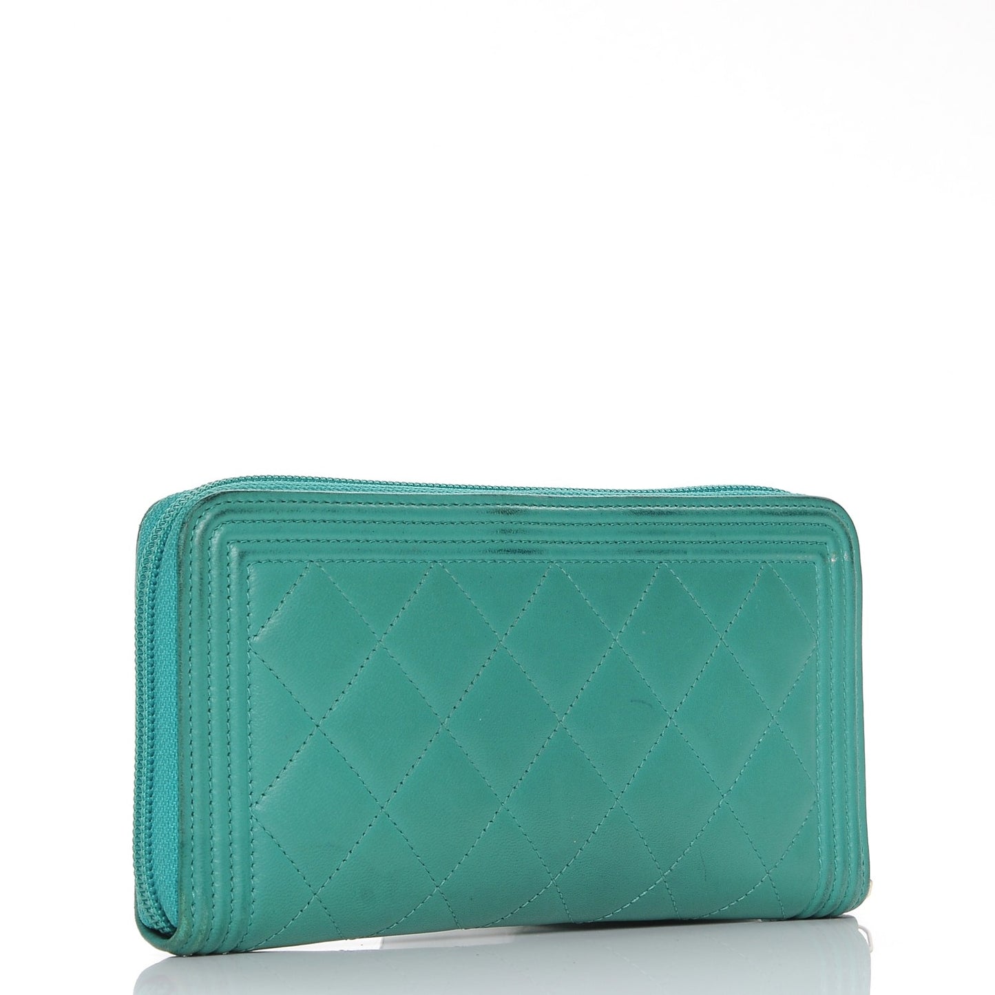 Lambskin Quilted Boy Zip Around Wallet Green