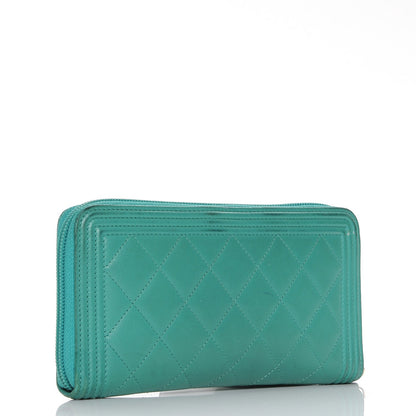 Chanel Lambskin Quilted Boy Zip Around Wallet Green 3 of 18