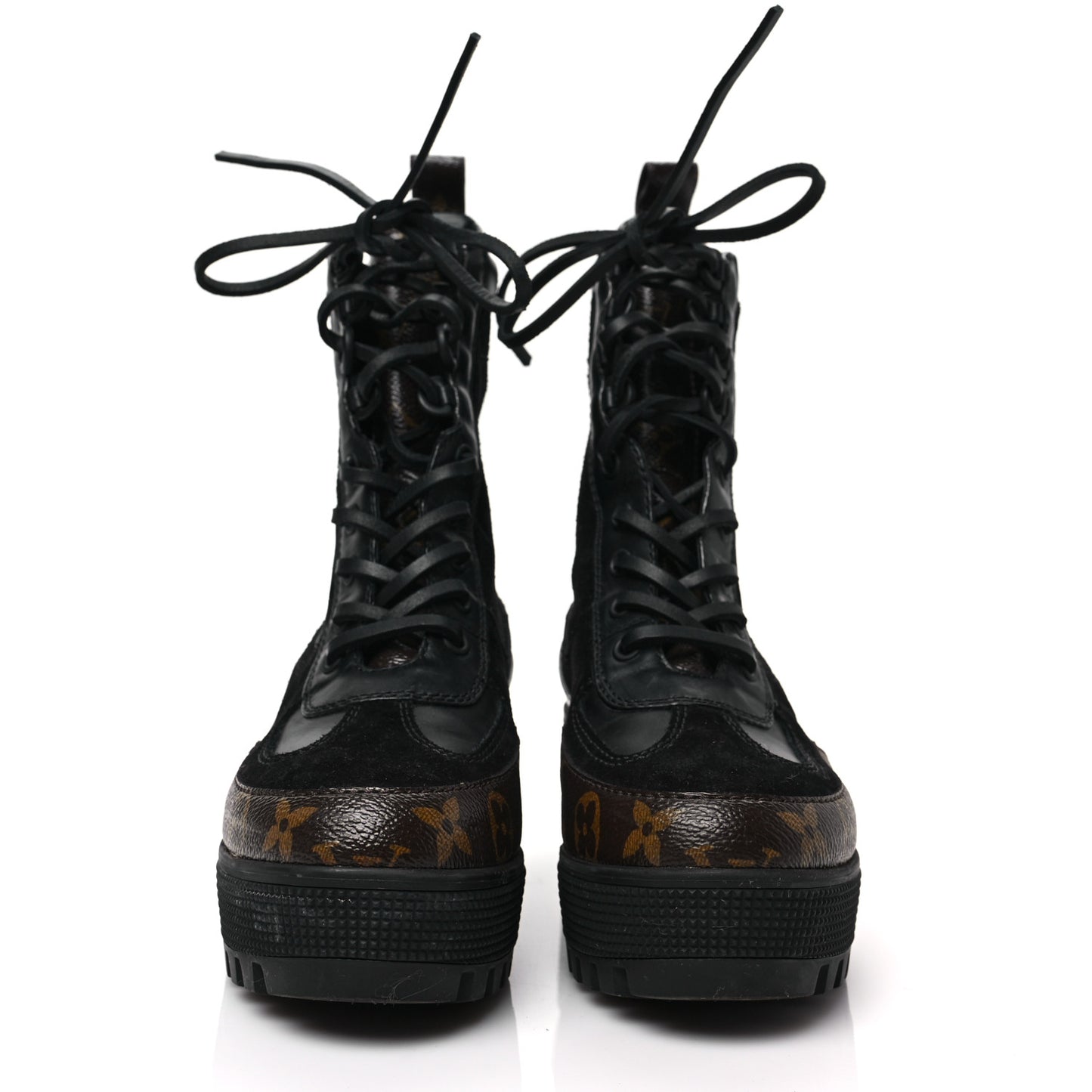 Suede Calfskin Monogram Checkpoint Platform Desert Boots 36 Black