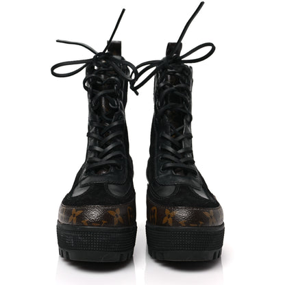 Louis Vuitton Suede Calfskin Monogram Checkpoint Platform Desert Boots 36 Black 2 of 6
