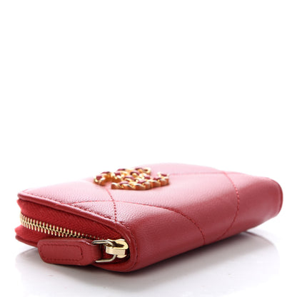 Chanel Goatskin Quilted Chanel 19 Zip Around Coin Purse Wallet Red 4 of 8