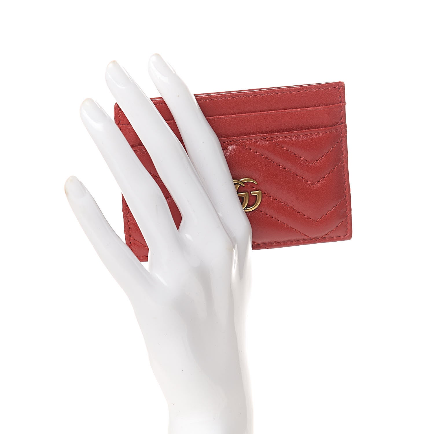 Gucci Calfskin Matelasse GG Marmont Card Holder Hibiscus Red 2 of 7