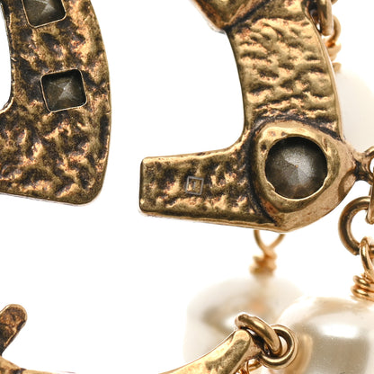 Gucci Metal Crystal Pearl Double G Bracelet Aged Gold Multicolor 5 of 5