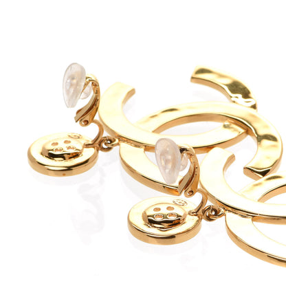 Chanel Metal Large Paris Button Clip On Earrings Gold 3 of 5
