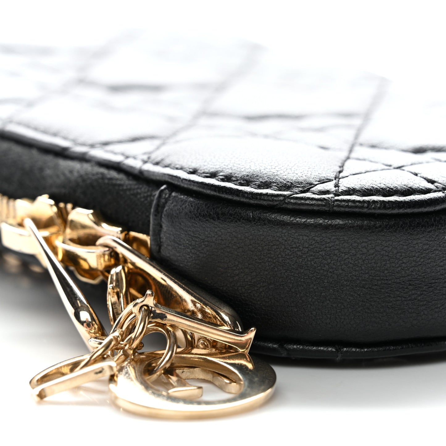 Lambskin Cannage Lady Dior Phone Holder Black
