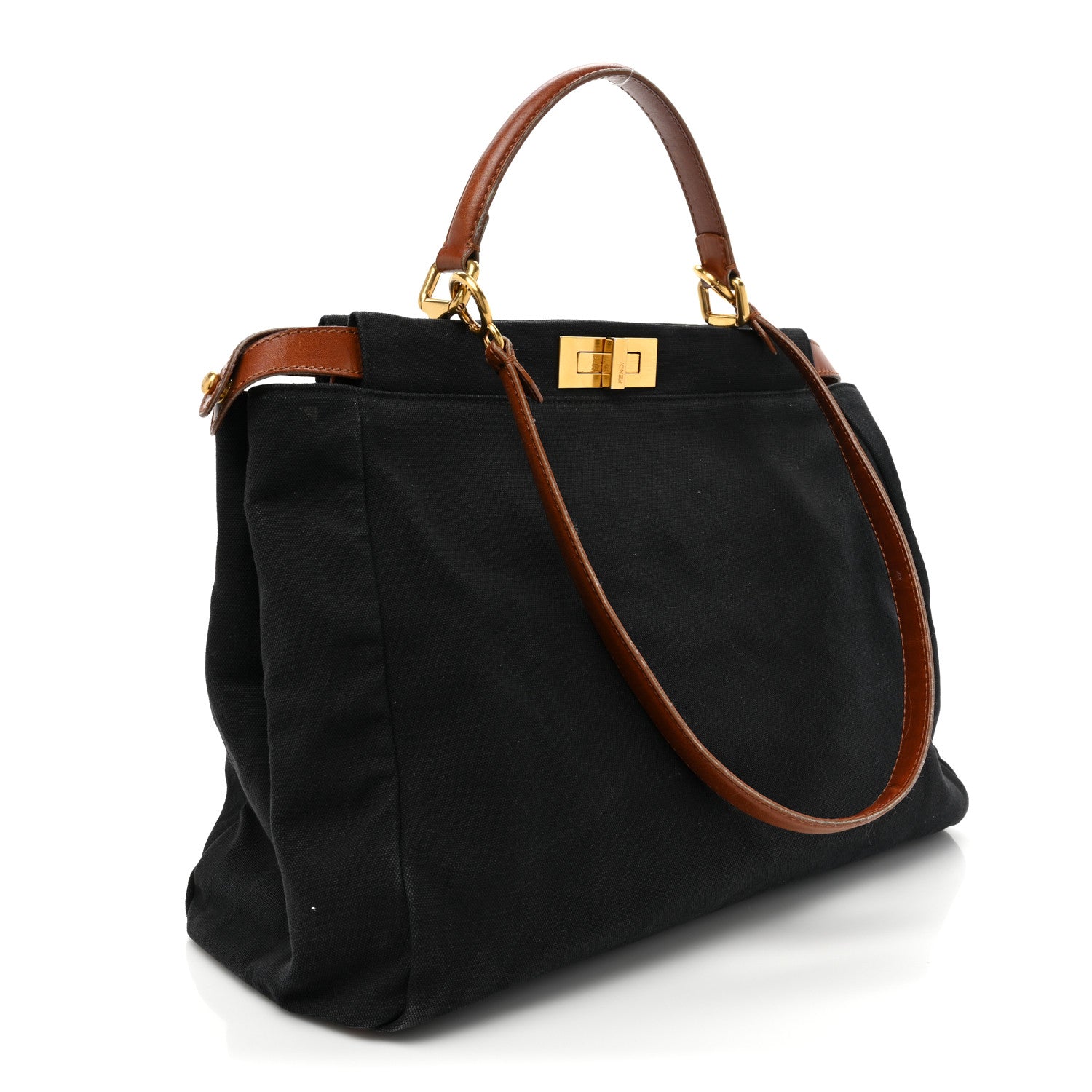 Fendi Canvas Large Peekaboo Iconic Satchel Black Cuoio 2 of 26