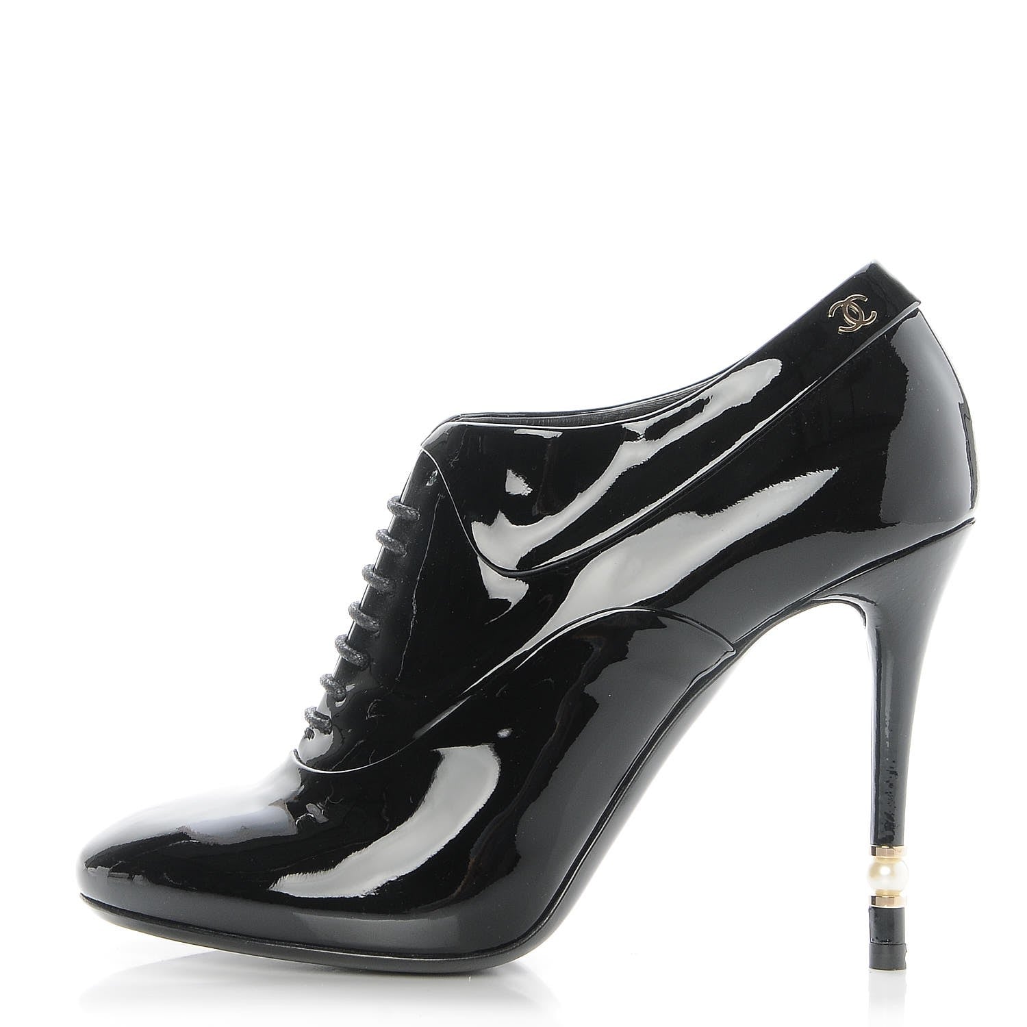 Chanel Patent Calfskin Oxford Lace Up Booties 36 Black 1 of 8