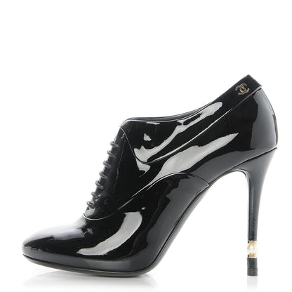Chanel Patent Calfskin Oxford Lace Up Booties 36 Black 1 of 8
