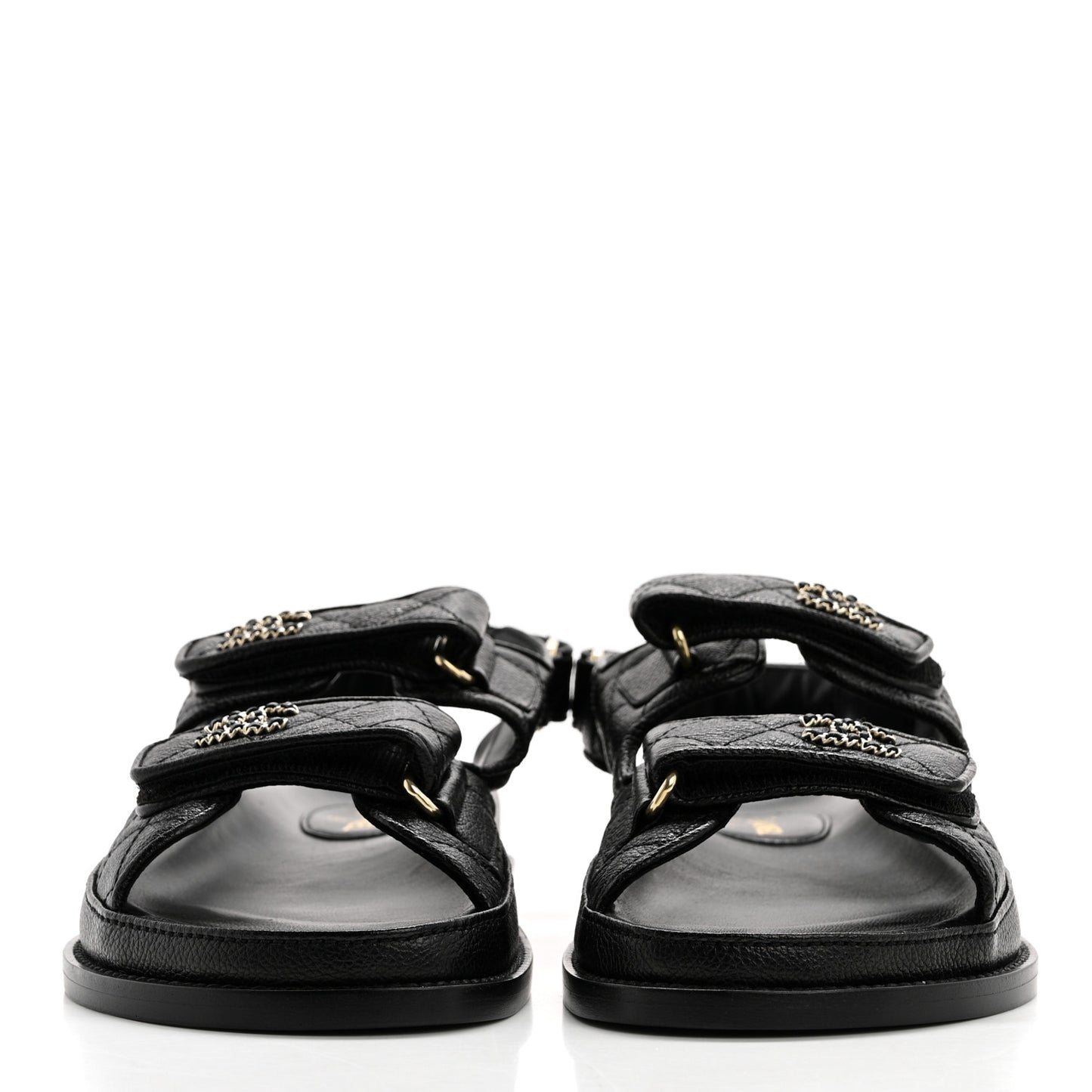 Grained Calfskin Velcro Dad Sandals 38 Black