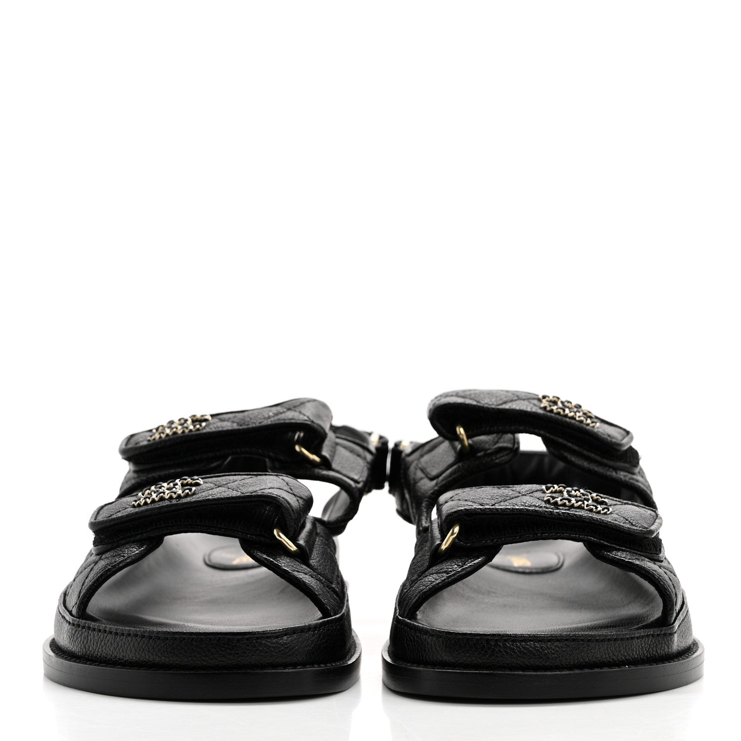Chanel Grained Calfskin Velcro Dad Sandals 38 Black 2 of 9