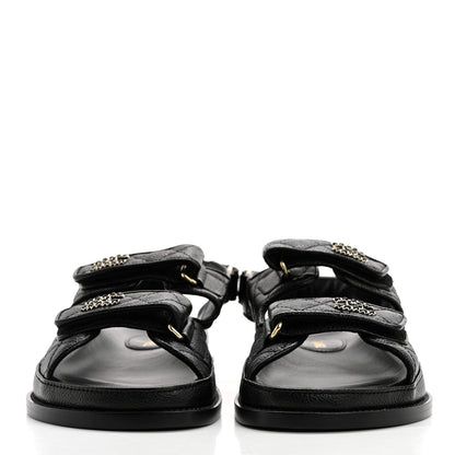 Chanel Grained Calfskin Velcro Dad Sandals 38 Black 2 of 9