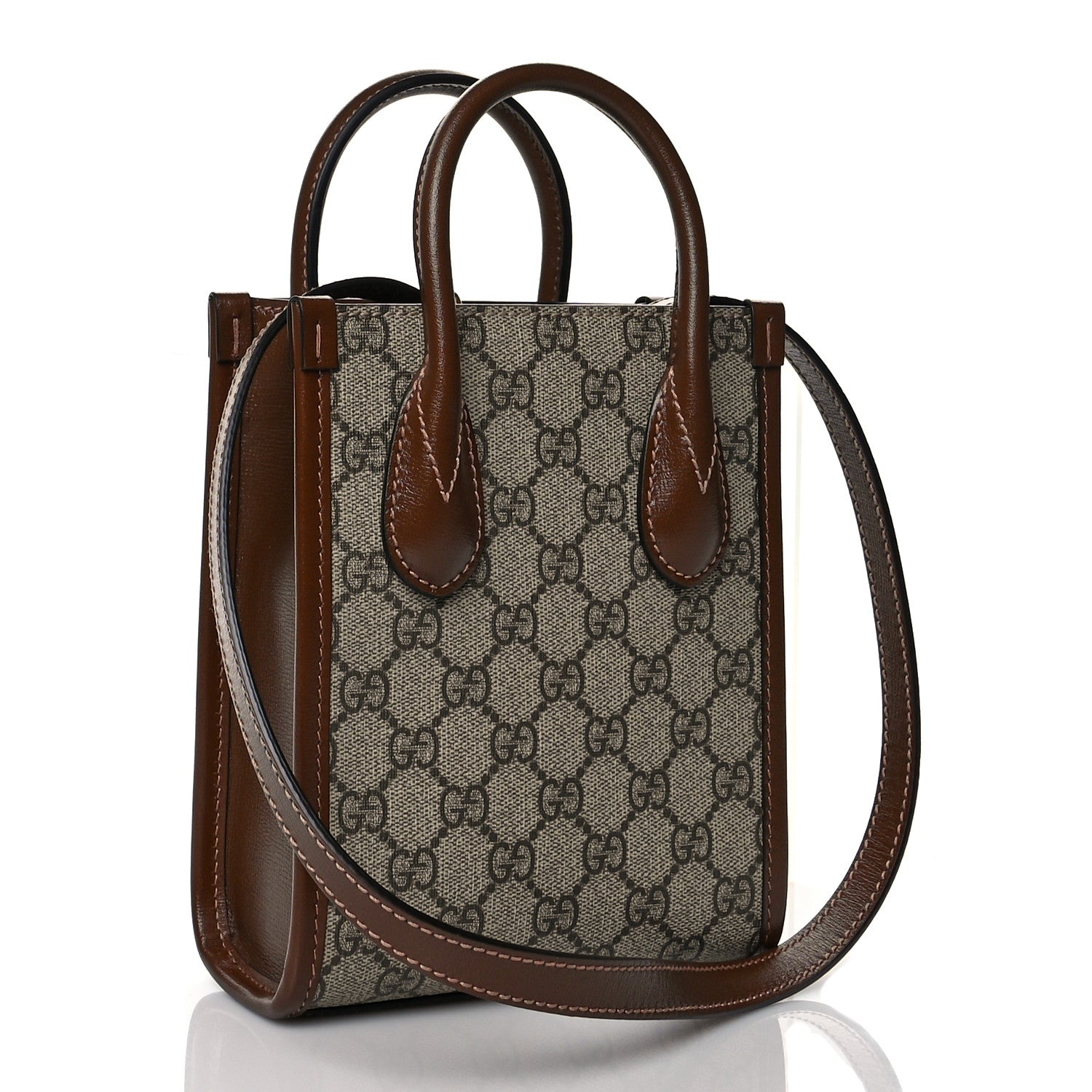 Gucci GG Supreme Monogram Azalea Calfskin Mini Retro Interlocking G Tote Bag Beige Ebony Brown Sugar 3 of 11