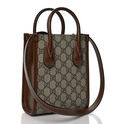 Gucci GG Supreme Monogram Azalea Calfskin Mini Retro Interlocking G Tote Bag Beige Ebony Brown Sugar 3 of 11