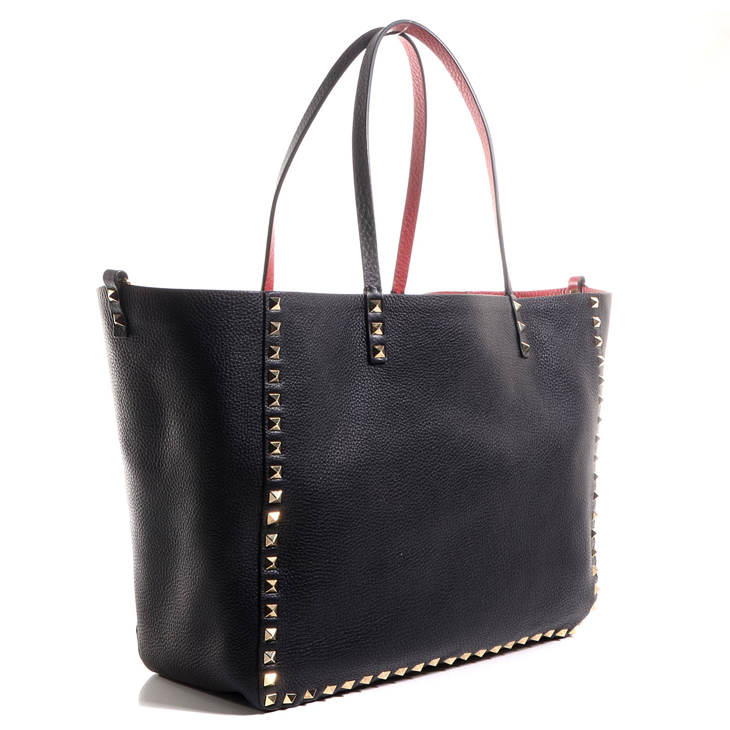 Valentino Garavani Pebbled Calfskin Medium Rockstud Reversible Tote Black Rosso Valentino 3 of 7
