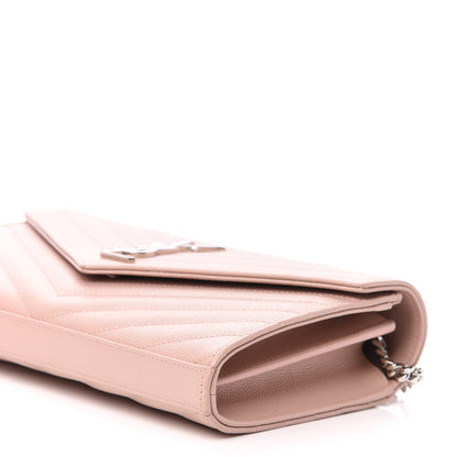Saint Laurent Grain De Poudre Matelasse Chevron Monogram Chain Wallet Pale Pink 8 of 9