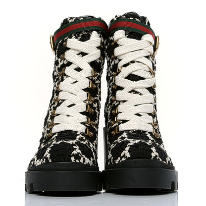 Gucci Tweed GG Monogram Lace Up Combat Ankle Boots 41 Black 2 of 6