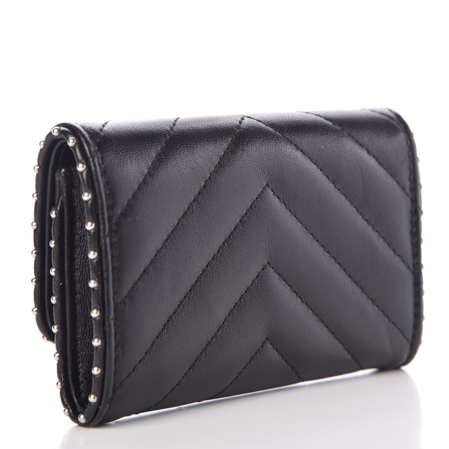 Chanel Lambskin Chevron Quilted Studded Card Holder Black 3 of 9