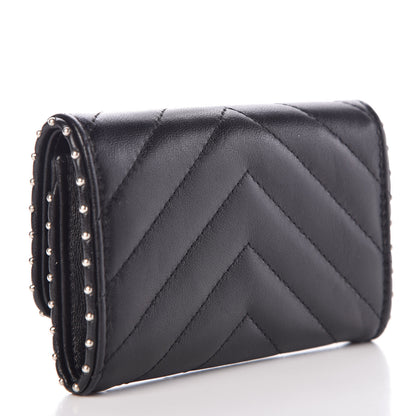 Chanel Lambskin Chevron Quilted Studded Card Holder Black 3 of 9